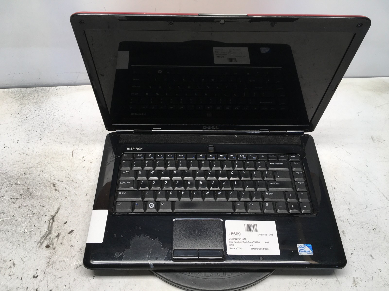 Dell Inspiron 1545 Intel Pentium Dual-Core T4400 2.2GHz 3 GB NO HDD