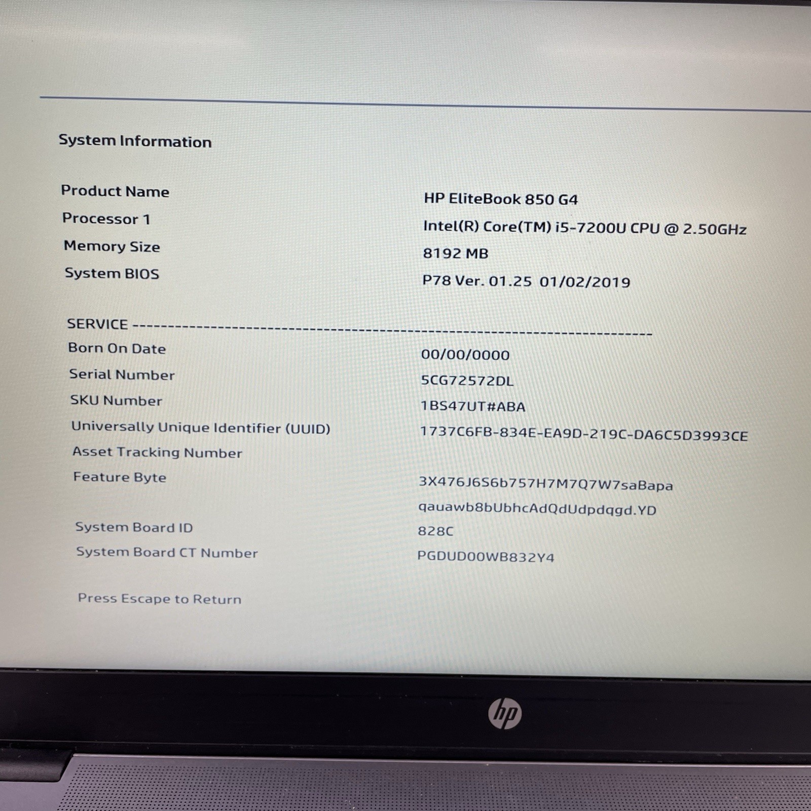 HP EliteBook 850 G4 15.6″ i5-7200U 2.50 GHz 8 GB RAM No SSD No OS No Batt – READ