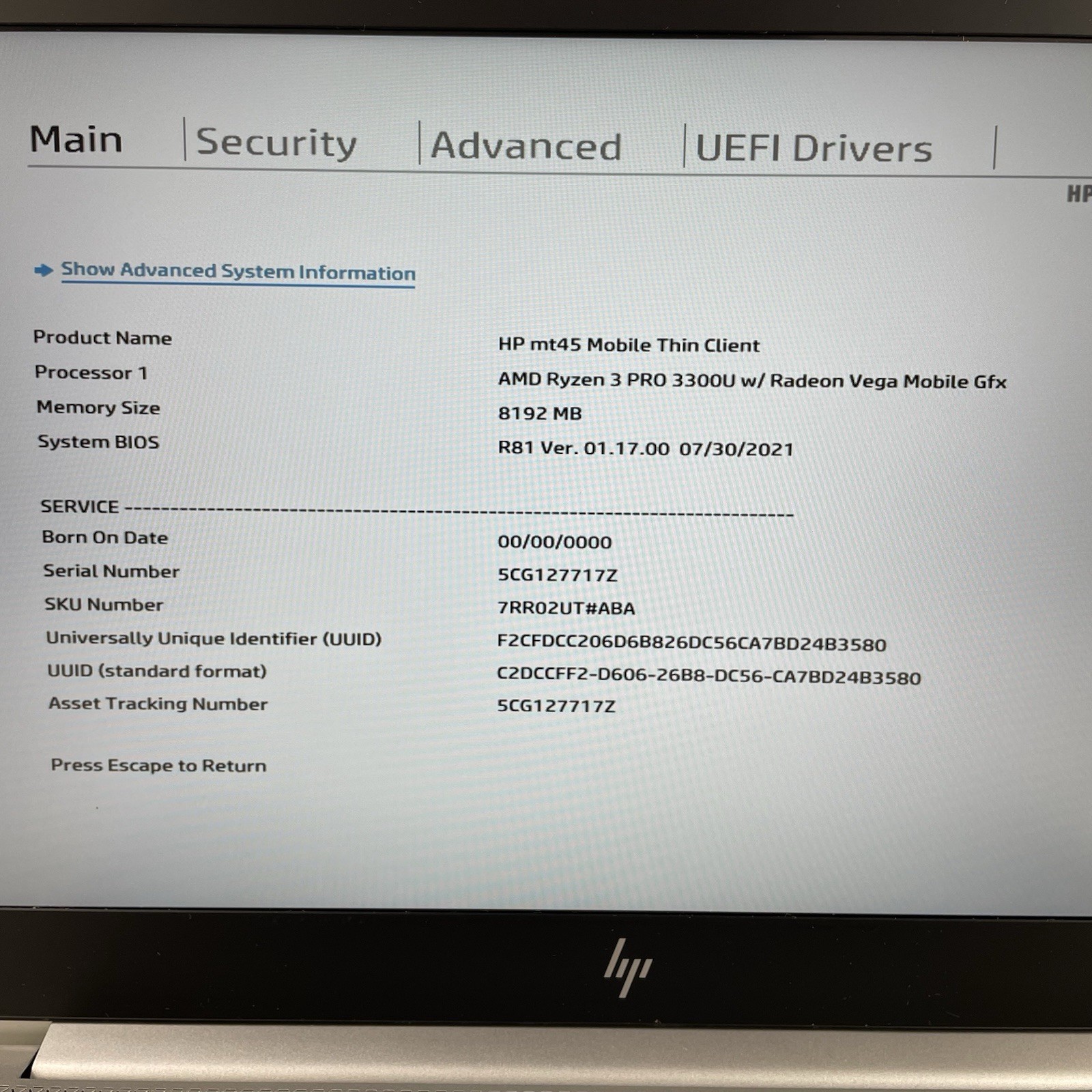 HP mt45 14″ Ryzen 3 Pro 3300U 2.10 GHz 8 GB RAM No SSD/OS/AC – Tilted Key