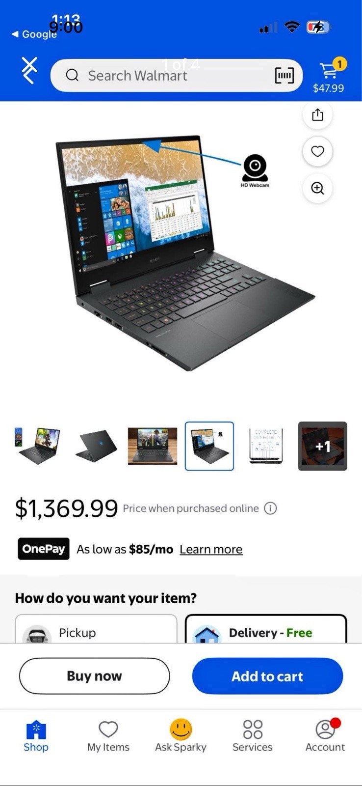 HP OMEN 15.6″ Gaming Laptop Ryzen 7 4800H 8GB Win11 Radeon Black