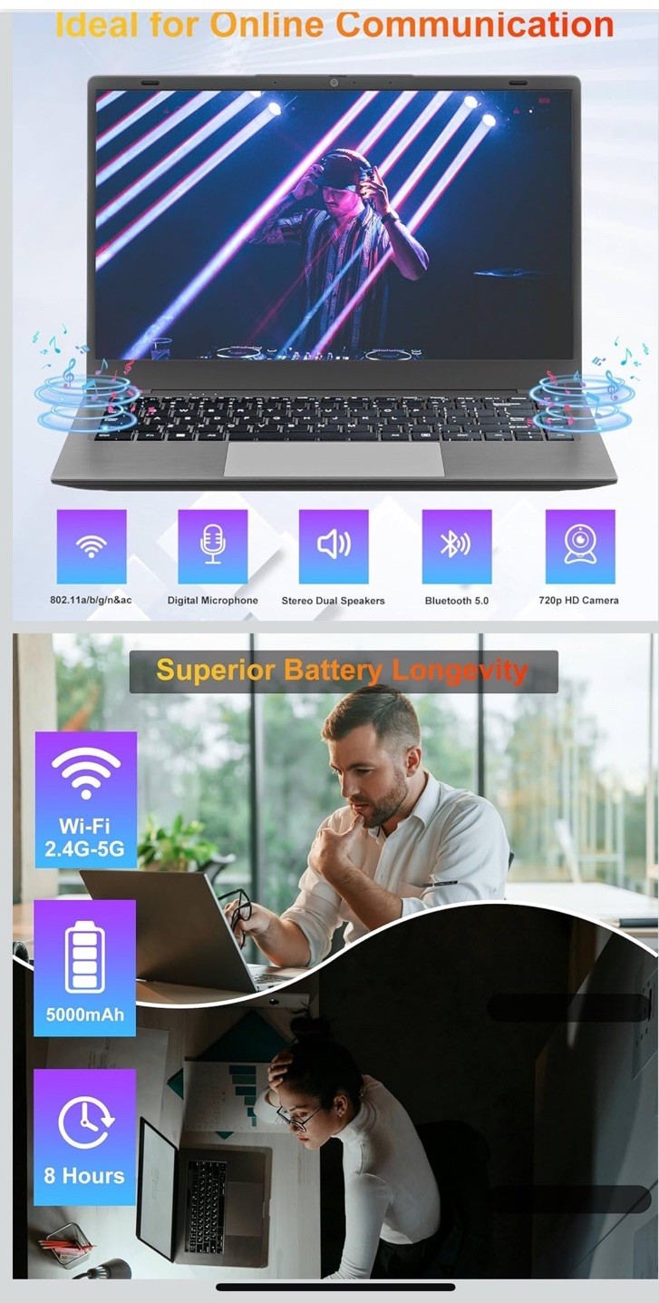 2025 New Portable Laptop,Student and Business,14″ FHD IPS Display,N5095 Proce…