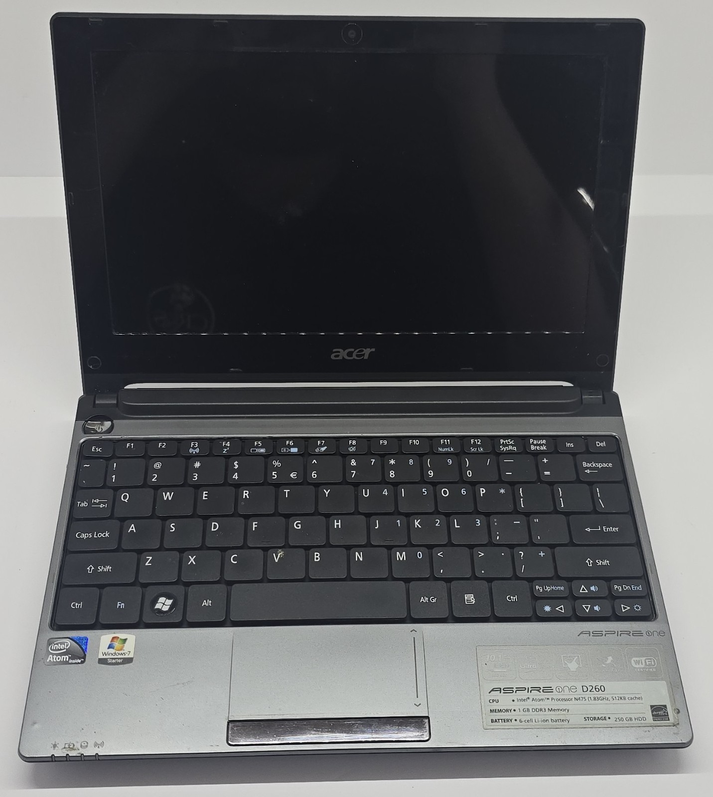 Acer Aspire One D260 10.1″ Silver Netbook Intel Atom 1GB RAM 60GB HDD NO OS
