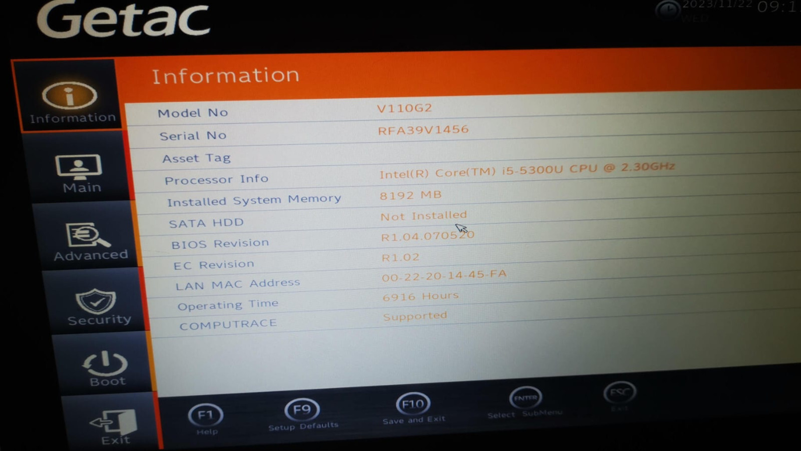 Getac V110G2 Rugged Laptop i5-5300U 8GB NO HDD / NO CHARGER