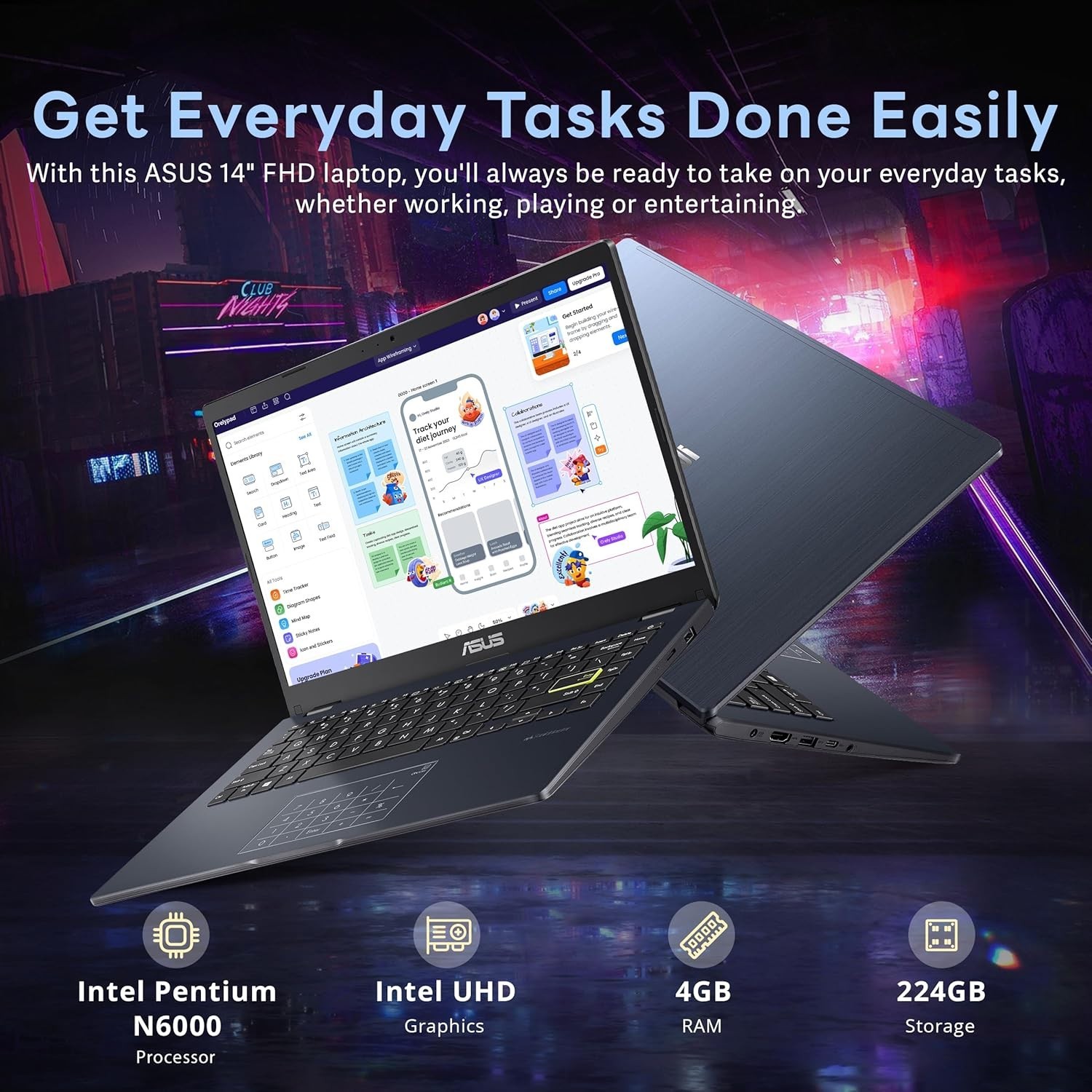 Portable 14″ FHD Laptop – 4GB RAM, Bluetooth 5.1, Intel UHD Graphics, Black