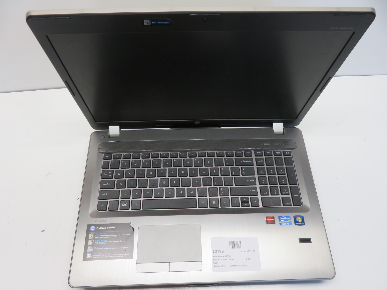 HP ProBook 4730S Intel i5-2450M 2.5GHz 2 GB NO HDD No Batt READ