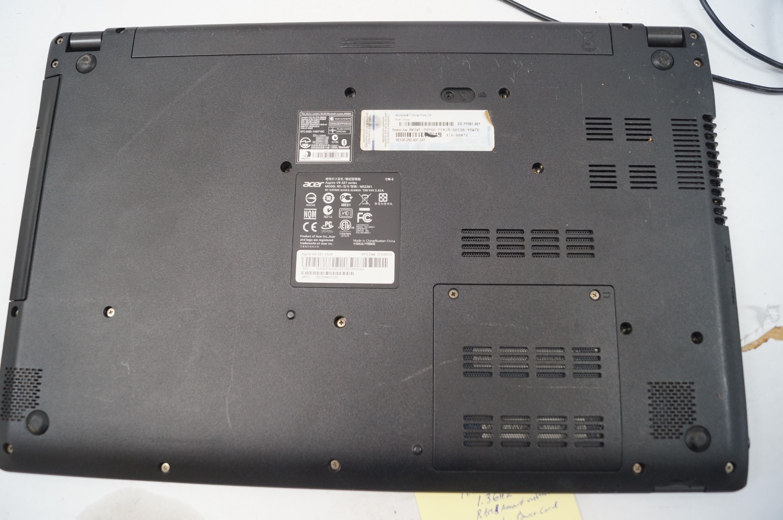 ACER V5-531 MS2361 Aspire Laptop 15.5″ Win7 1.3GHz w Power Cord WORKING PoR D152