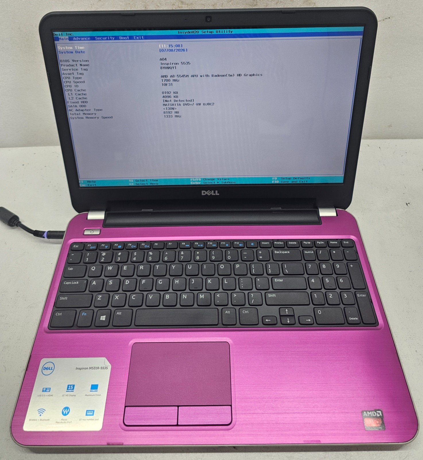 Dell Inspiron 5535 15.6″ Laptop AMD A8-5545M 8GB Ram NO HD/OS (FL)