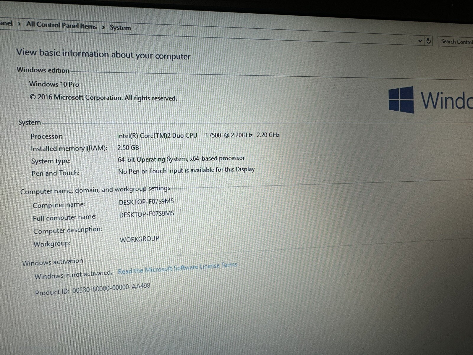 HP 6710b 15.4”, Win10pro, Intel C2D 2.20, 150 GB, 2.5 GB, DVD-RW, Wifi, #003