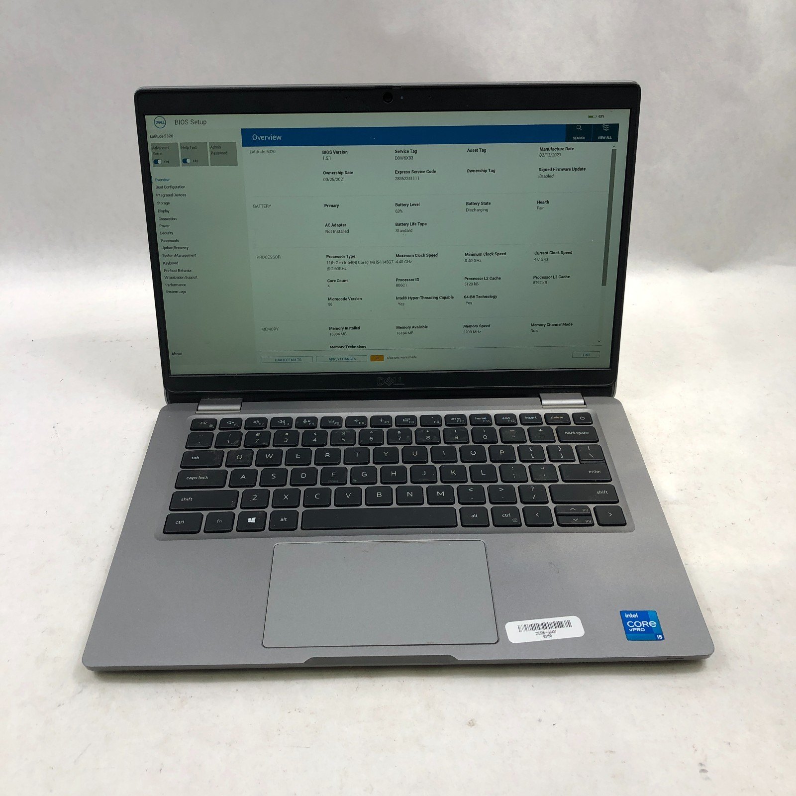 Dell Latitude 5320 Intel Core i5-1145G7 2.60GHz 16GB RAM 256GB SSD NO OS