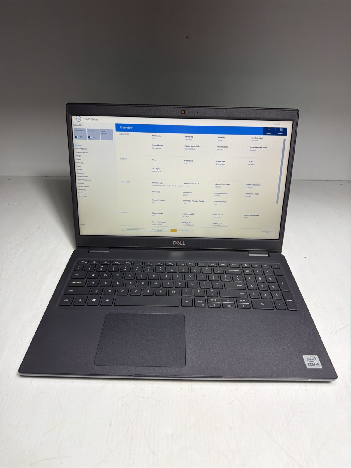Dell Latitude 3510 15″ Laptop i5-10210U 8gb Ram No Drives Boots Bios No P/S