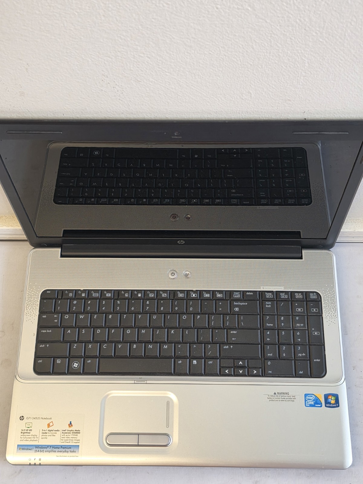 HP Notebook G71-340Us Laptop Intel Duo T6600 4GB RAM 160GB HDD BAD BATT Win 10