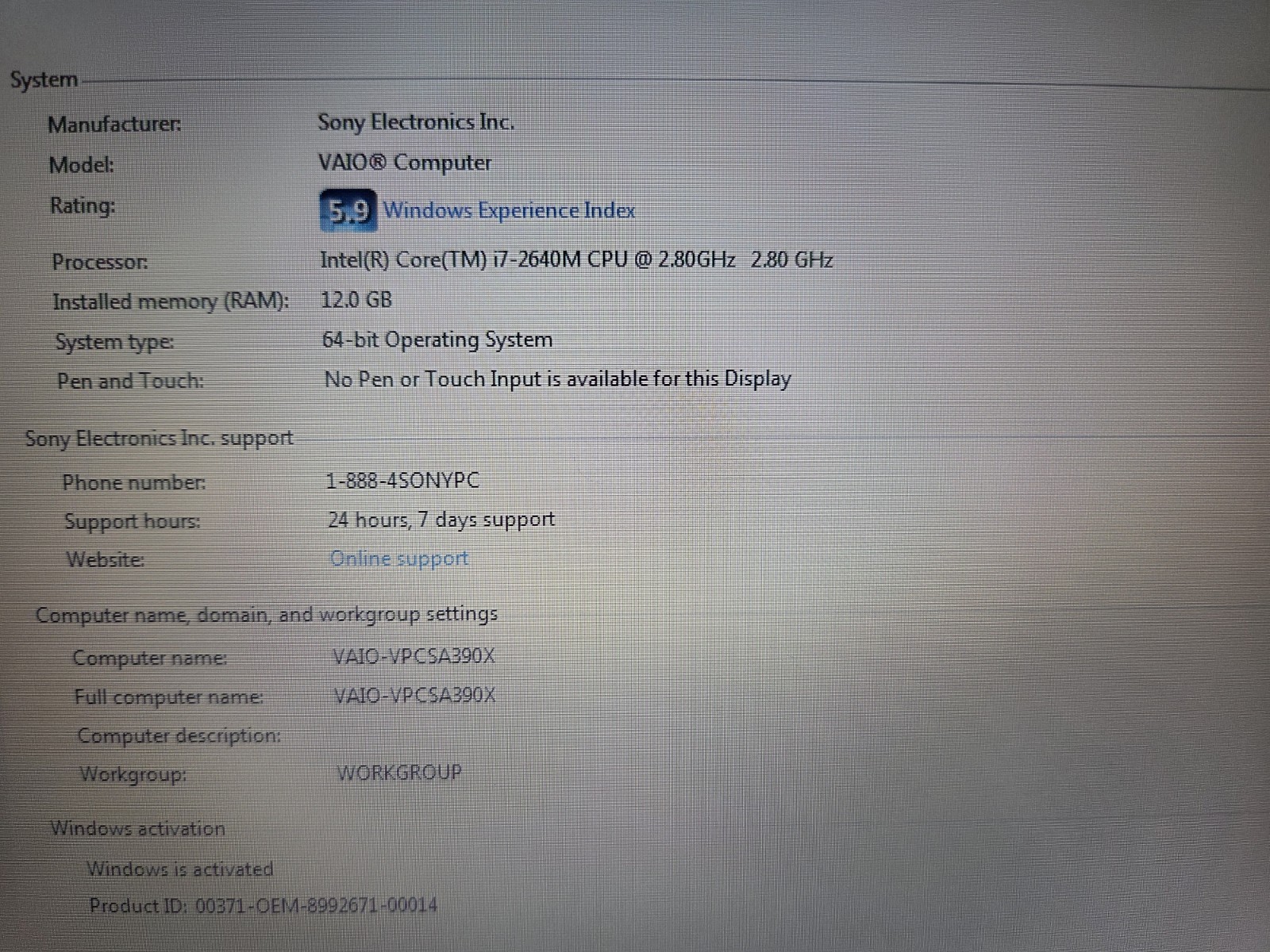 Sony VAIO VPCSA i7 2640m 8gb Ram AMD Radeon 6630m Gpu With Charger & Vaio Bag