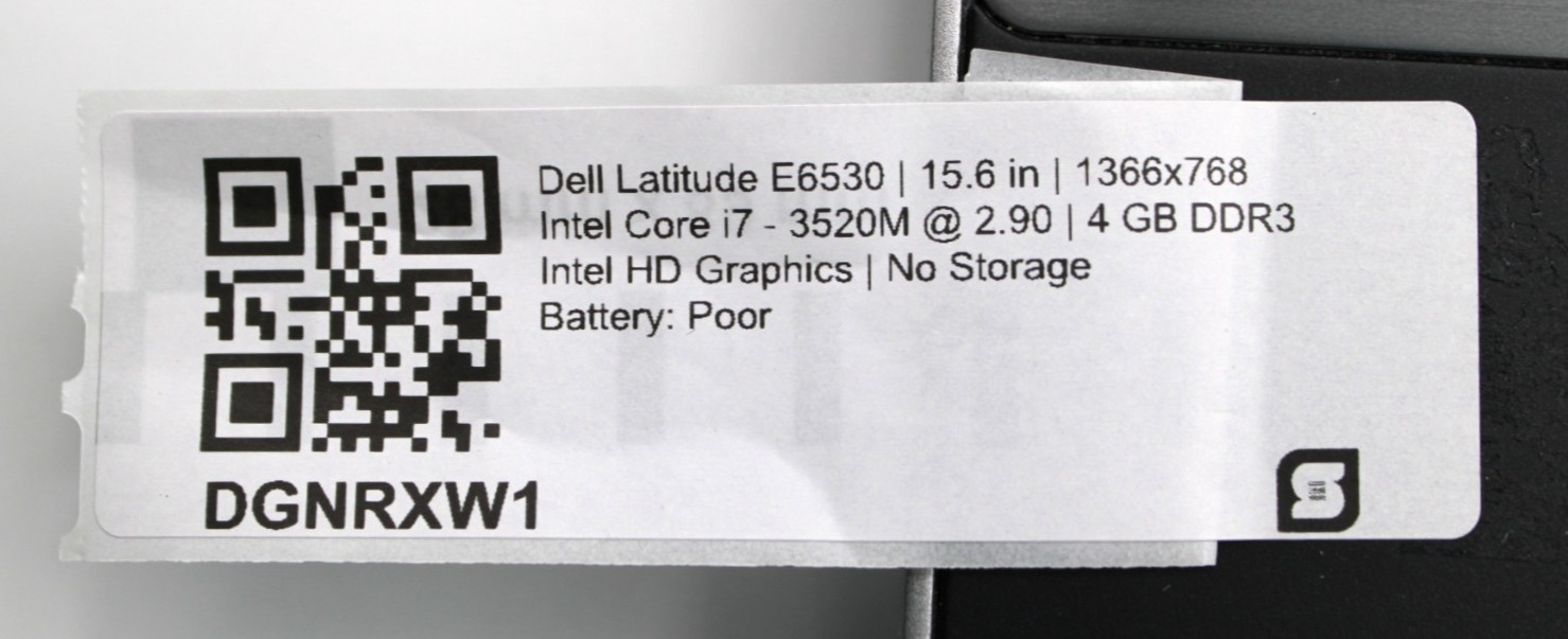 Dell Latitude E6530 i7-3520M@2.9GHz 4GB DDR3 NO STORAGE OR OS *USED/TESTED*