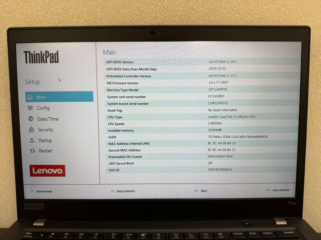 Lenovo ThinkPad T14s Gen 1 i7 16GB RAM | 256GB SSD | Mic Issue |