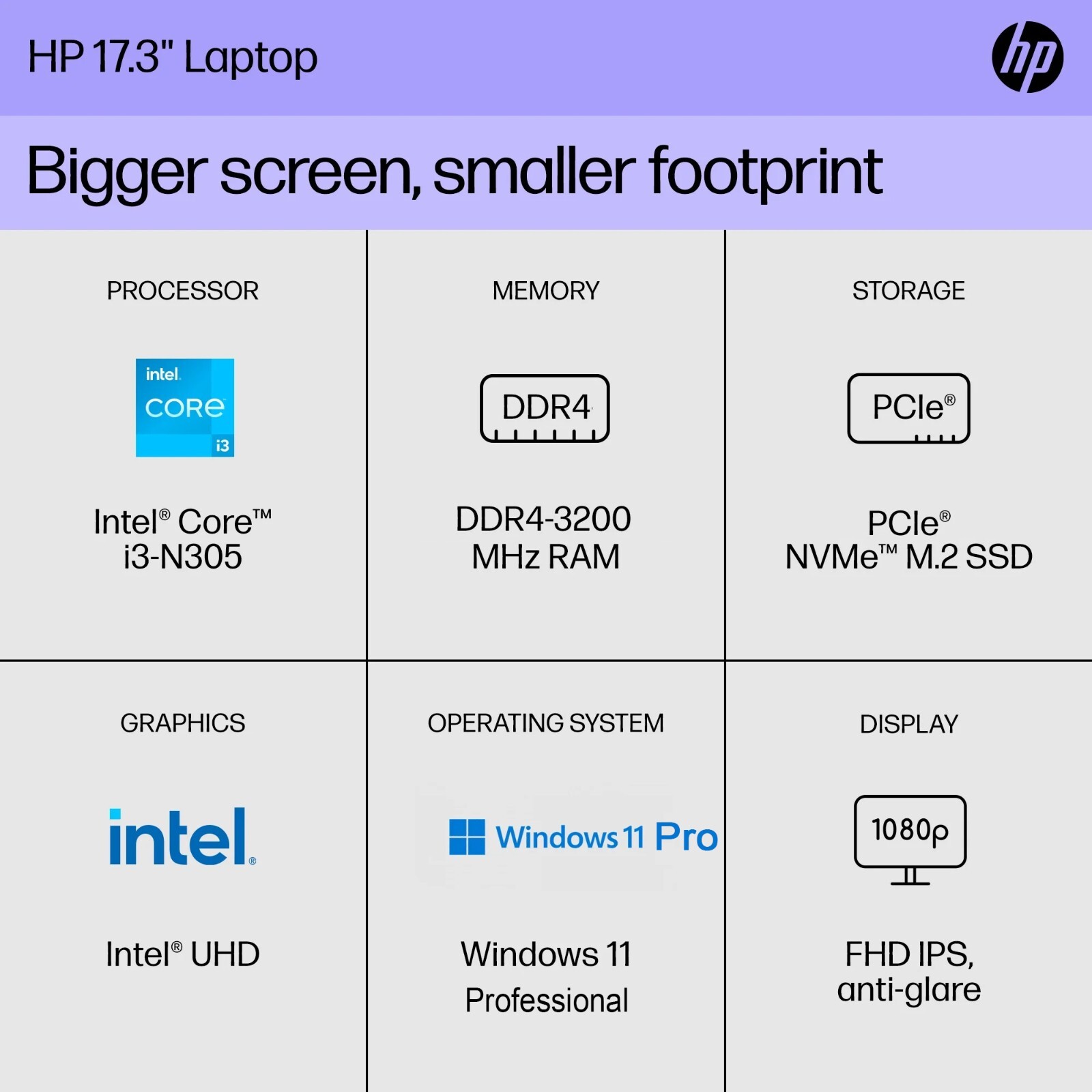 HP Laptop 17.3″ HD+ Intel i3-N305 Up to 32GB RAM & 2TB SSD Windows11 Pro+OFFICE