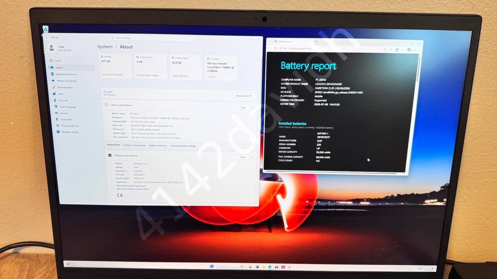 Lenovo ThinkPad P1 Gen 4 i7-11800H 16″ 2560×1600 16GB 512GB SSD NVIDIA T1200