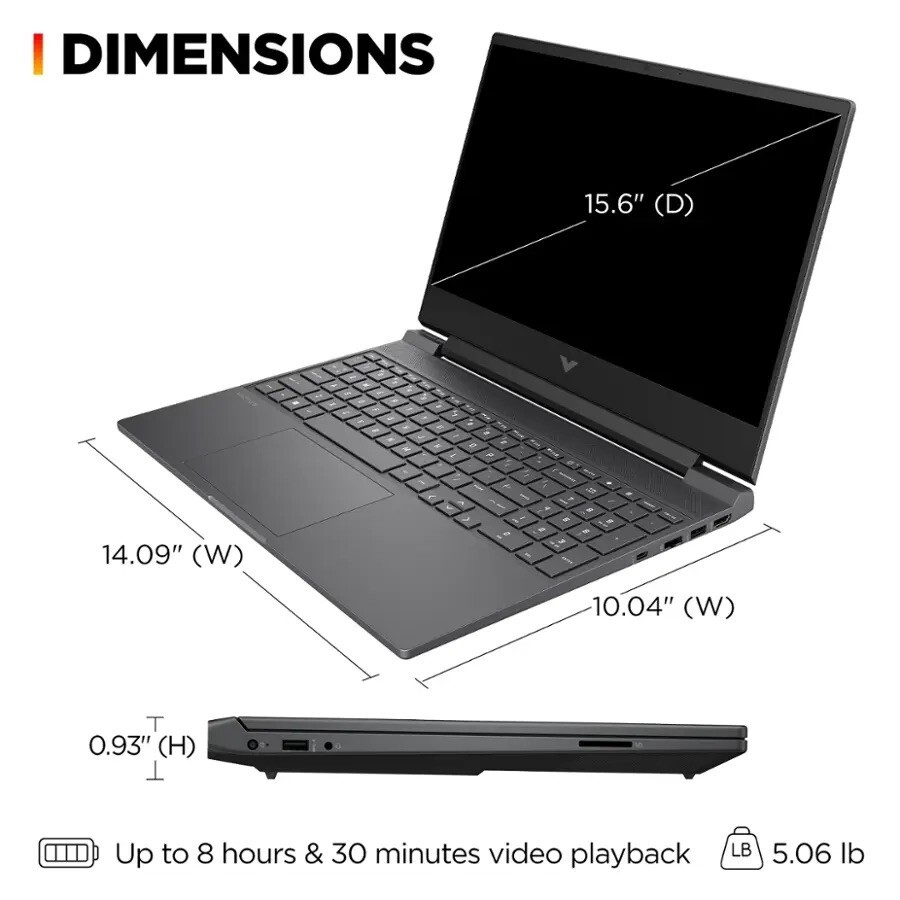 HP Victus 15.6″ FHD Gaming Laptop R5-7535HS 8GB 512GB RX 6550M Backlit Win11 PRO