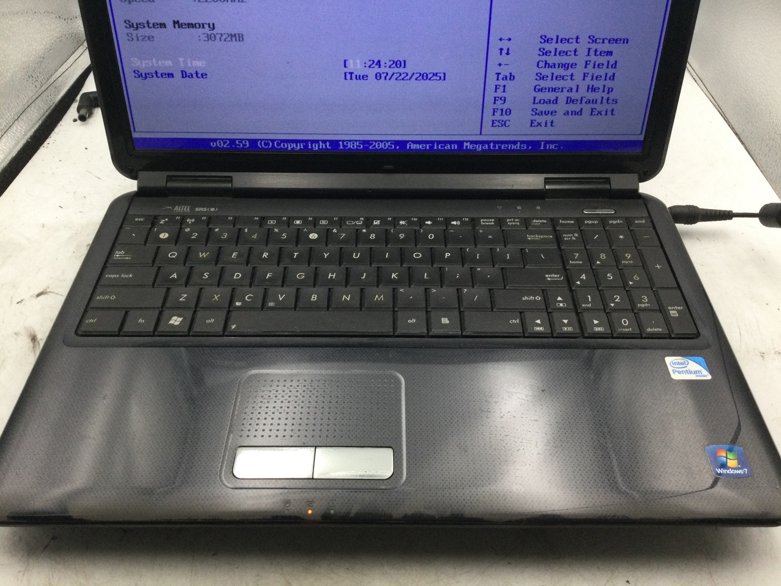 ASUS K50IJ – BOOTS TO BIOS – INTEL PENTIUM DUAL CORE – 3GB RAM – READ DESCRIP-BB