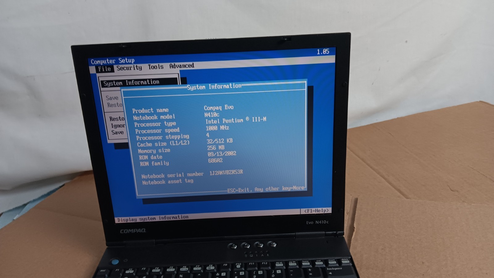 Vintage Compaq Evo N410c Retro Laptop Pentium III-M @ 1 GHz 12″ LCD Screen + AC