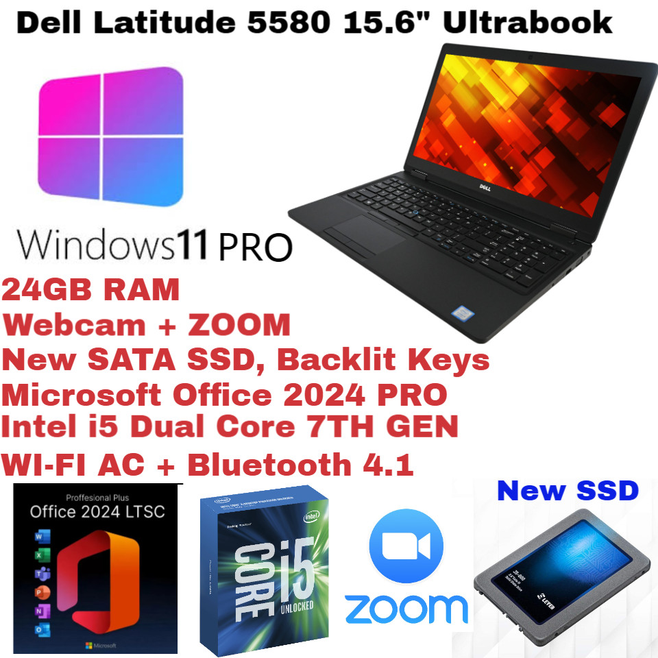 Dell 5580_Windows 11 PRO💻New 1TB SSD_24GB RAM💻Webcam📢Backlit+ Office 2024 PRO