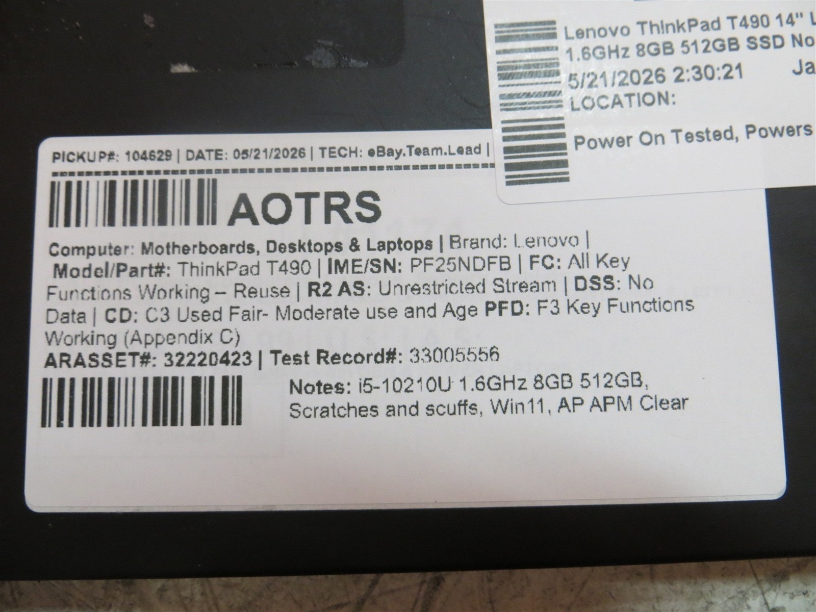 Lenovo ThinkPad T490 14″ Laptop Intel i5-10210U 1.6GHz 8GB 512GB w/OS No PSU