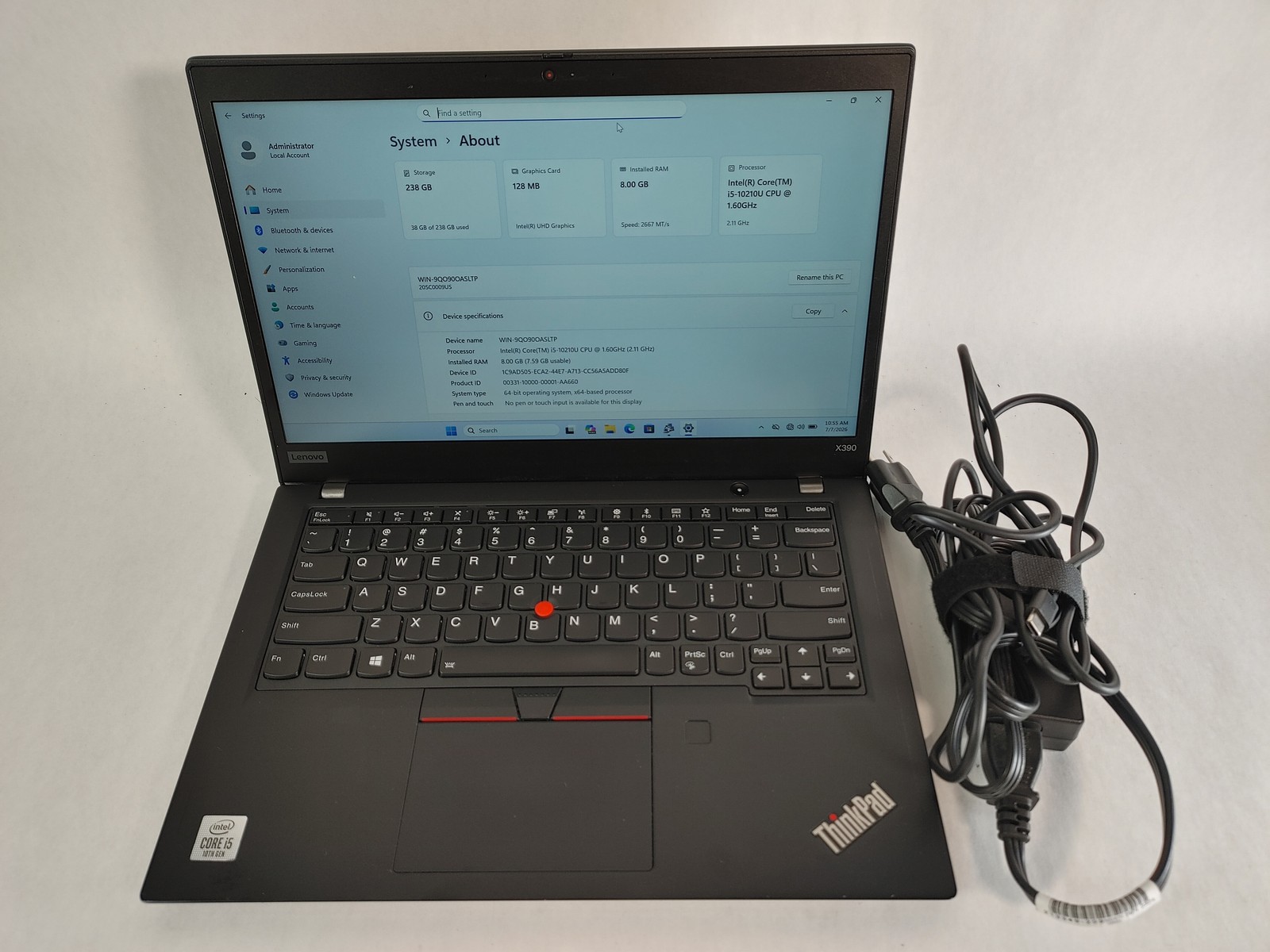 Lenovo ThinkPad X390 Core i5-10210U 1.60 GHz 8 GB DDR4 256 GB M.2 Windows 11 Pro
