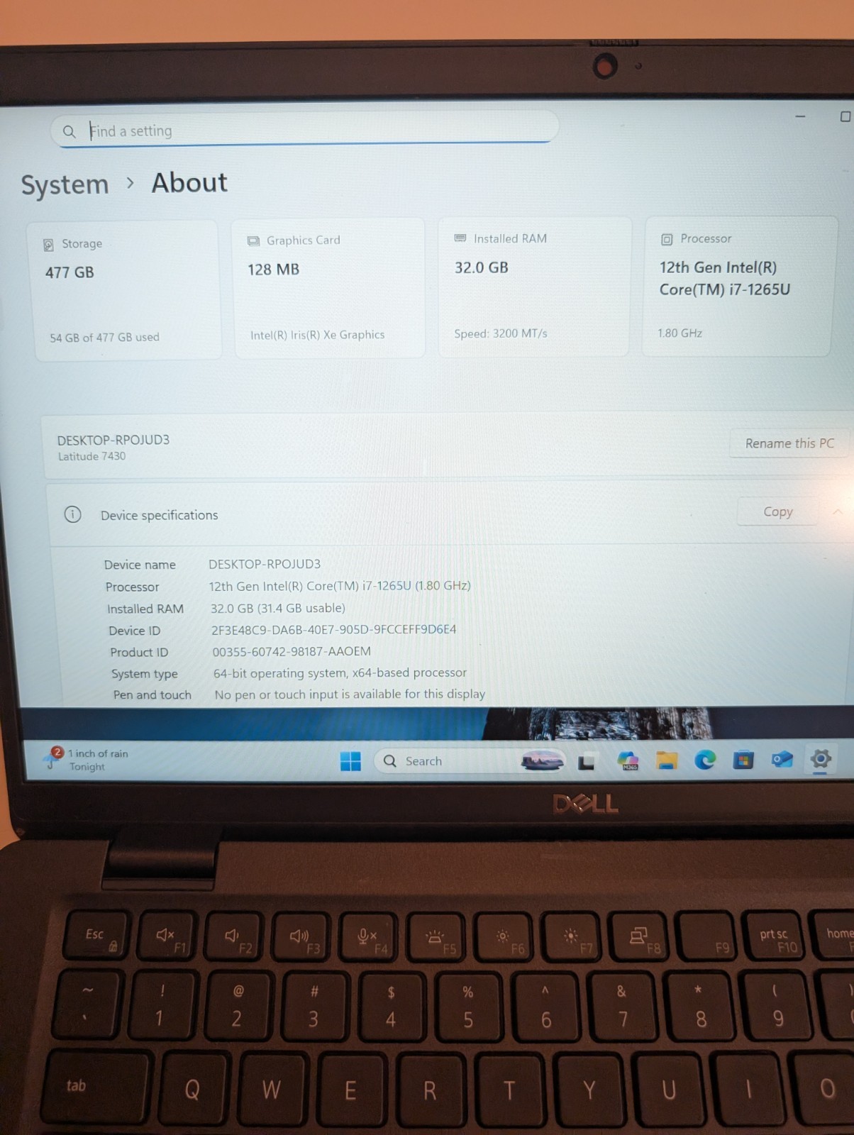 Dell Latitude 7430 14″ Laptop i7-1265U 32GB RAM 512GB Nvme Windows 11 Pro