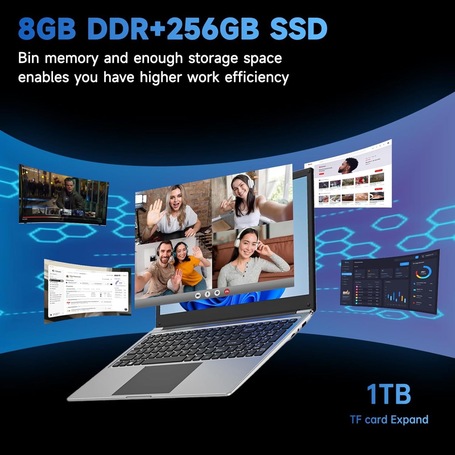 16 Inch Laptop Computer,8Gb RAM 256GB SSD Storage Laptop Pc,With AMD A9 Processo
