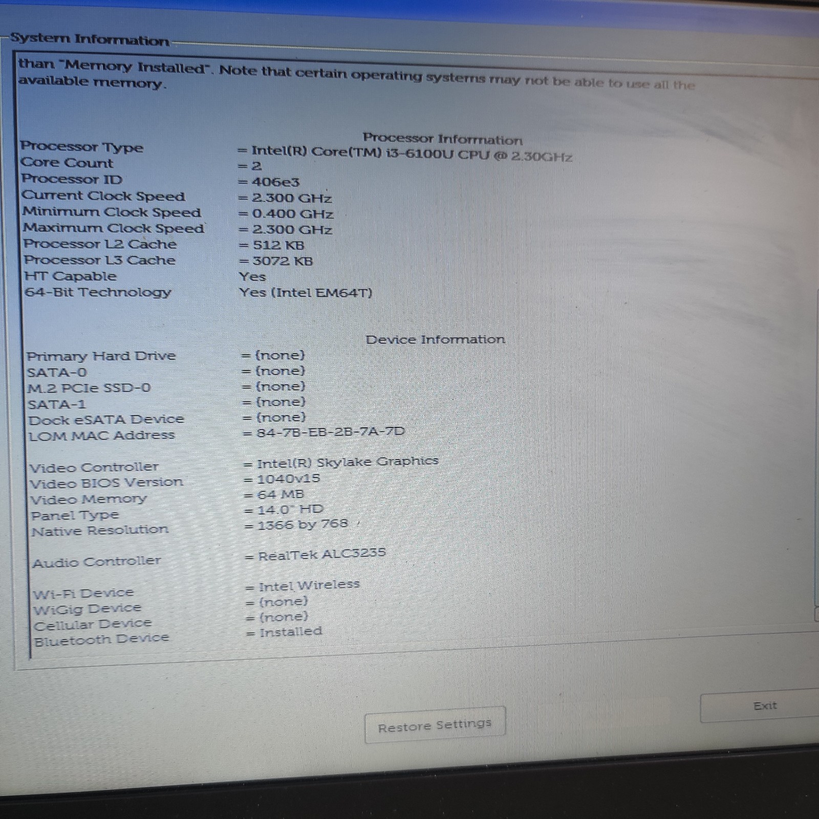Dell Latitude E5470 14″ i3-6100U 2.30GHz 8GB RAM NO SSD/OS/ADAPTER – USED