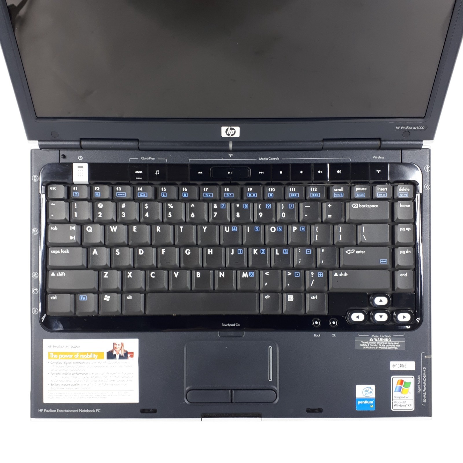 HP Pavilion dv1000 Intel Pentium 1.4GHz 1.5GB RAM NO HDD Untested Boots to Bios