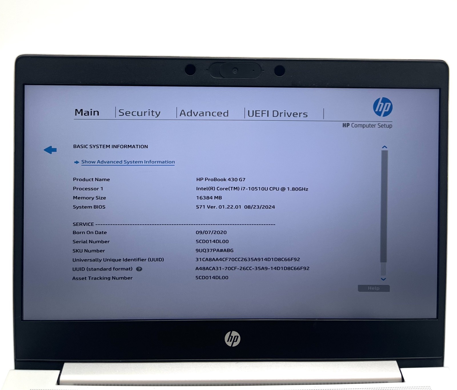 Hp ProBook 430 G7 Intel Core I7-10510U 512GB SSD 16GB 13.3″ HD Screen