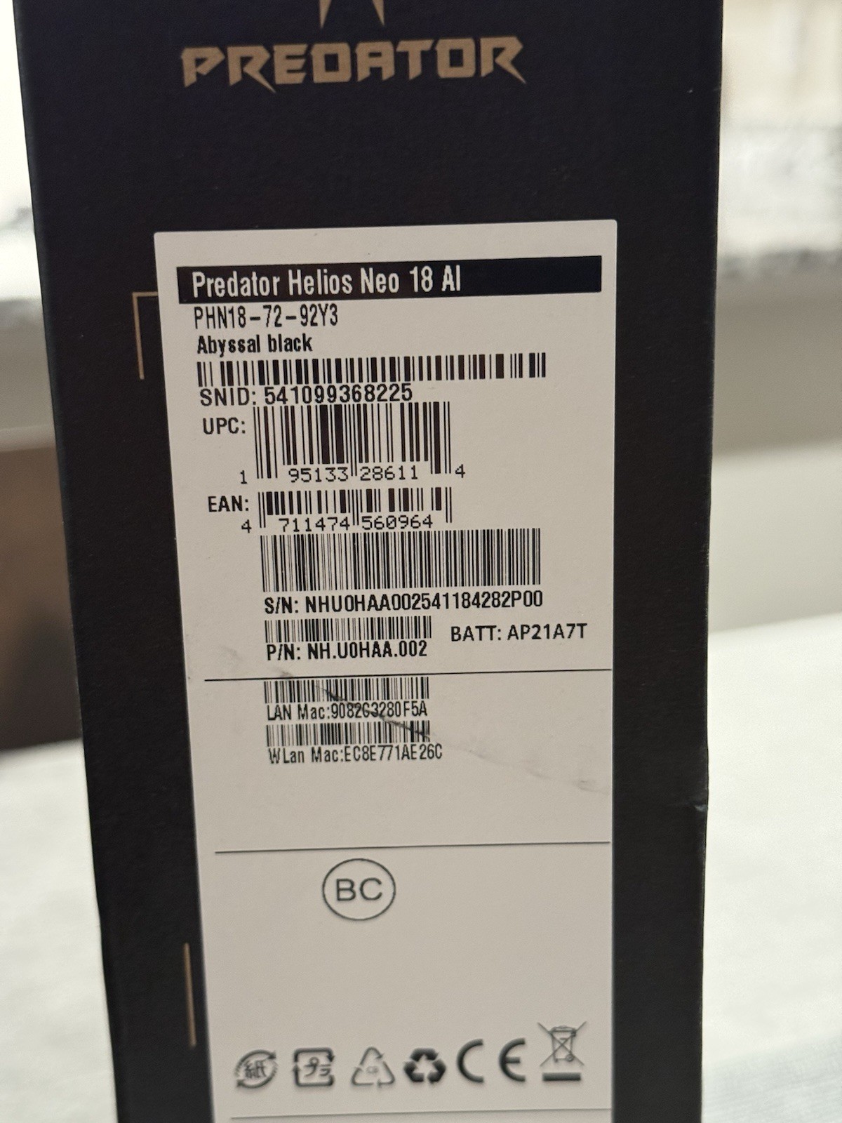 Acer Predator Helios Neo 18 Intel Ultra 9 275HX 16GB RAM RTX 5070TI 1TB SSD W11
