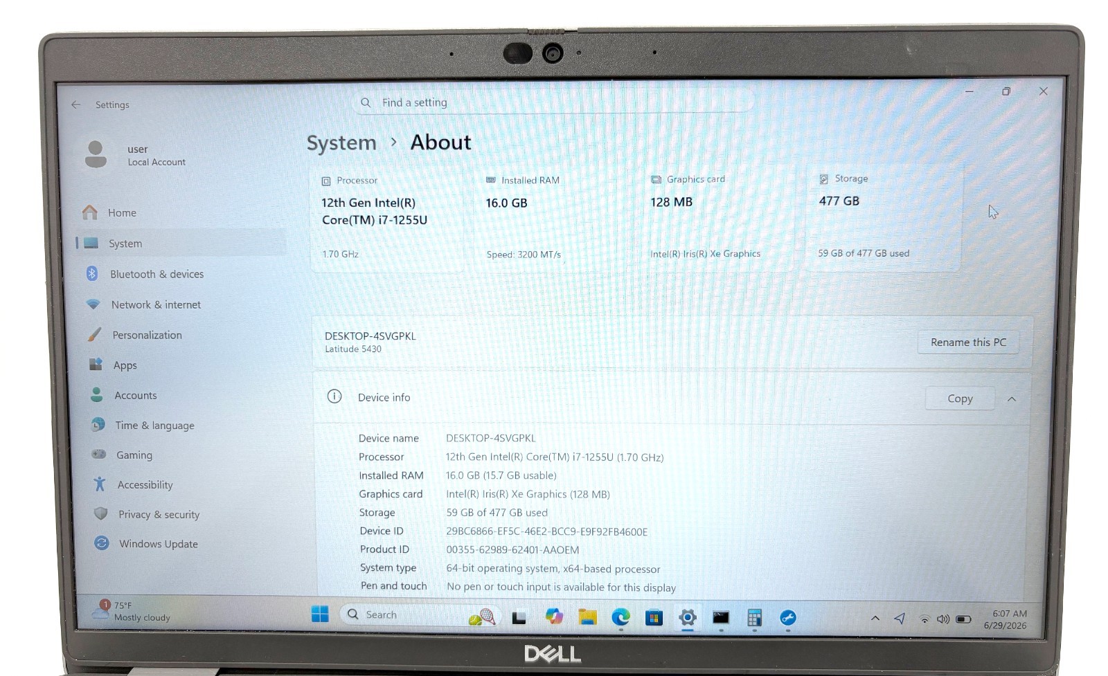 Dell Latitude 5430 14″ 512GB SSD 16GB RAM Win 11 Pro 4.2GHz i7-1255U; 6184126