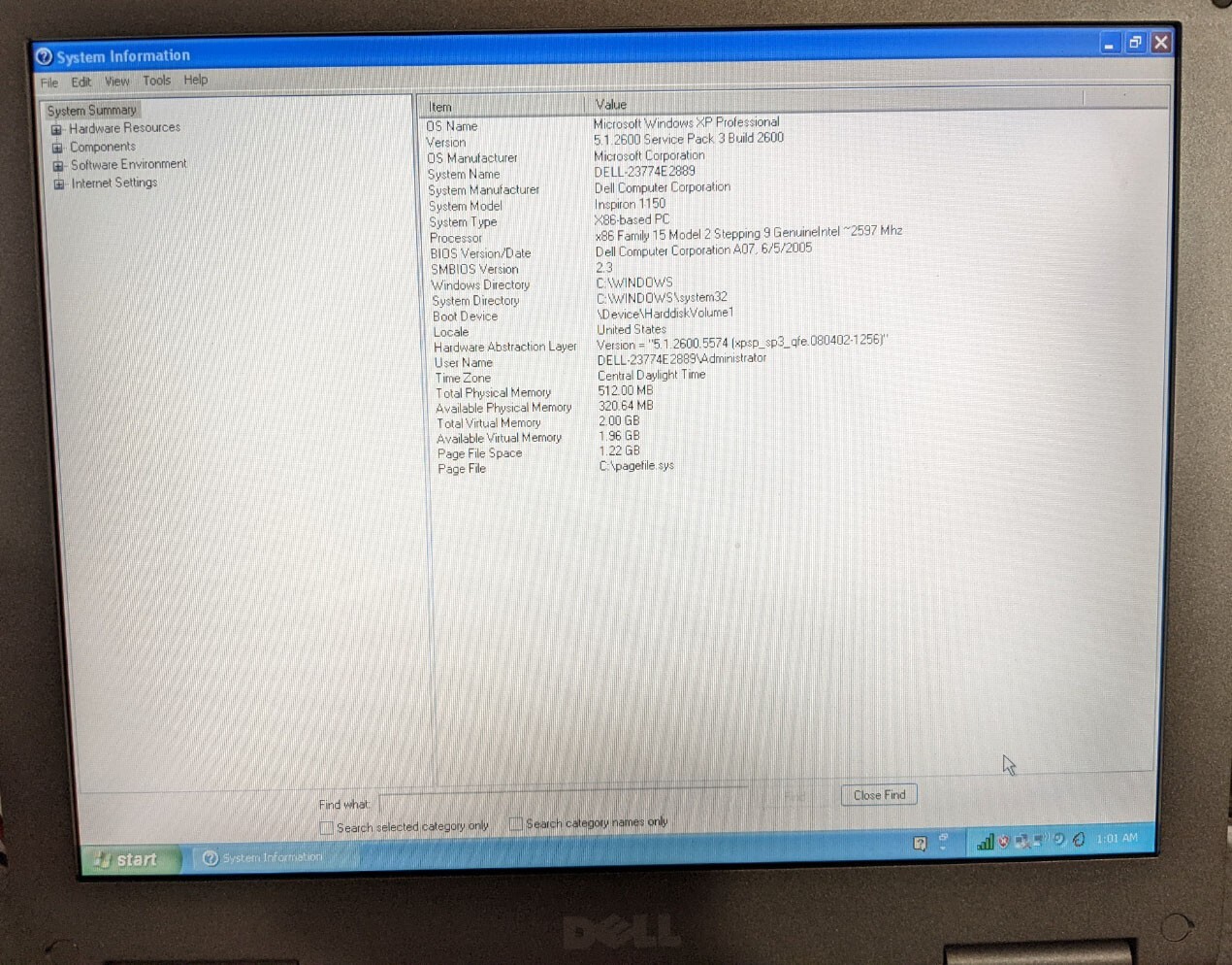 Dell Inspiron 1150 Laptop Intel Celeron 2.6GHz 512MB Ram 60GB HDD, Bad Battery