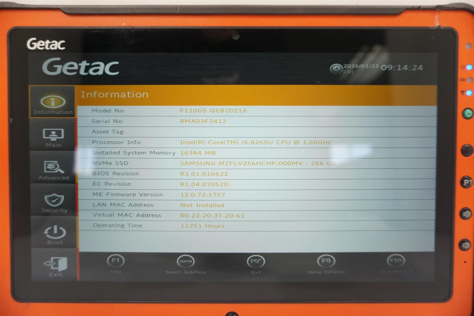 Getac F110 G5 11.6″ FHD Touch Core i5-8265U 1.60GHz 16GB 256GB SSD Tablet