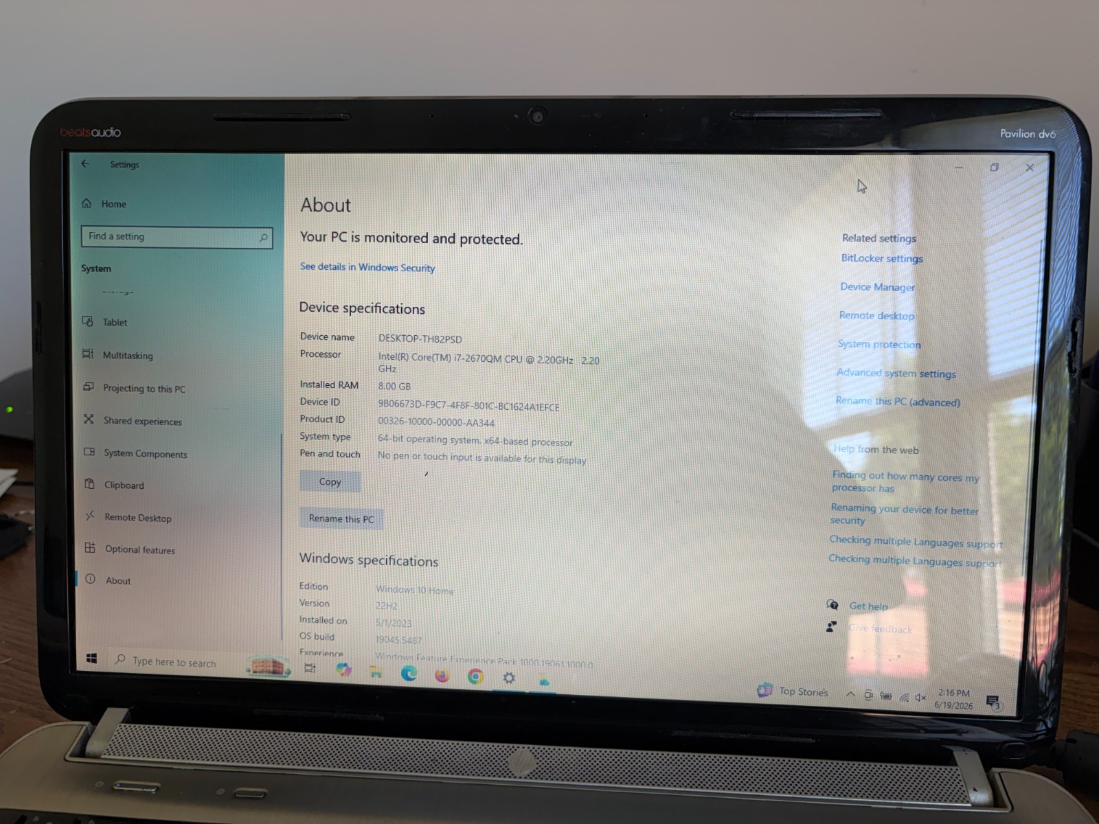 HP Pavilion DV6 15.6″ I7-2670QM 2.2GHz 8GB RAM Silver Metal Looking