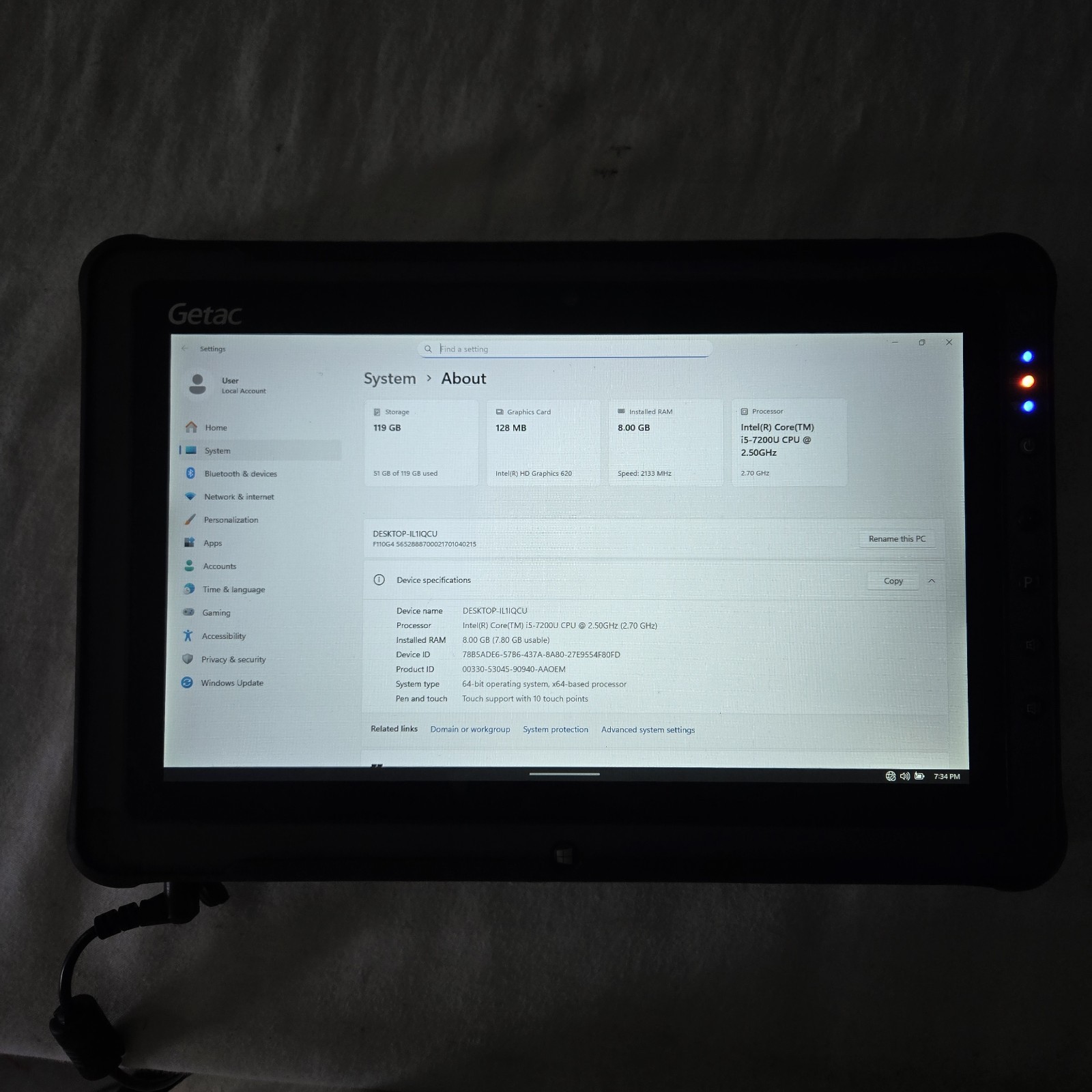 GETAC F110 G4 Rugged Tablet i5-7200U 2.50GHZ 128GB SSD 8GB – Win11P 4G – READ
