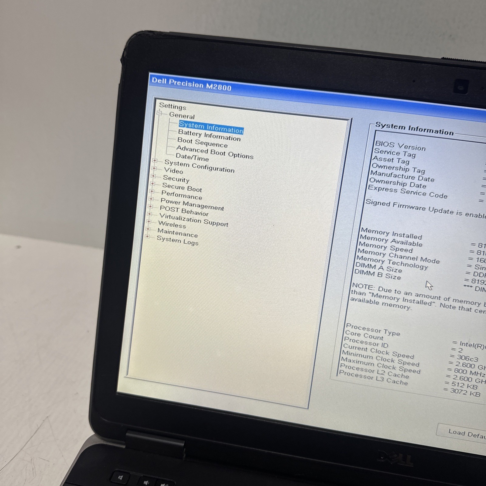 Dell Precision M2800 15″ Laptop i5-4210M 8gb Ram No Drives No Battery Boots Bios