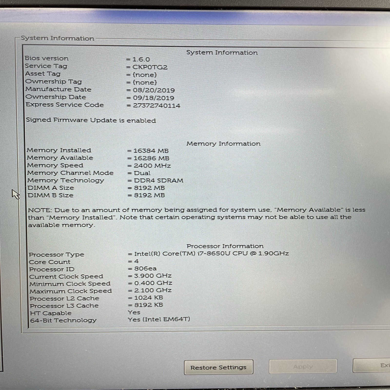 Dell Latitude 5424 14″ i7-8650U 1.90 GHz 16 GB RAM No SSD No OS No Batt READ