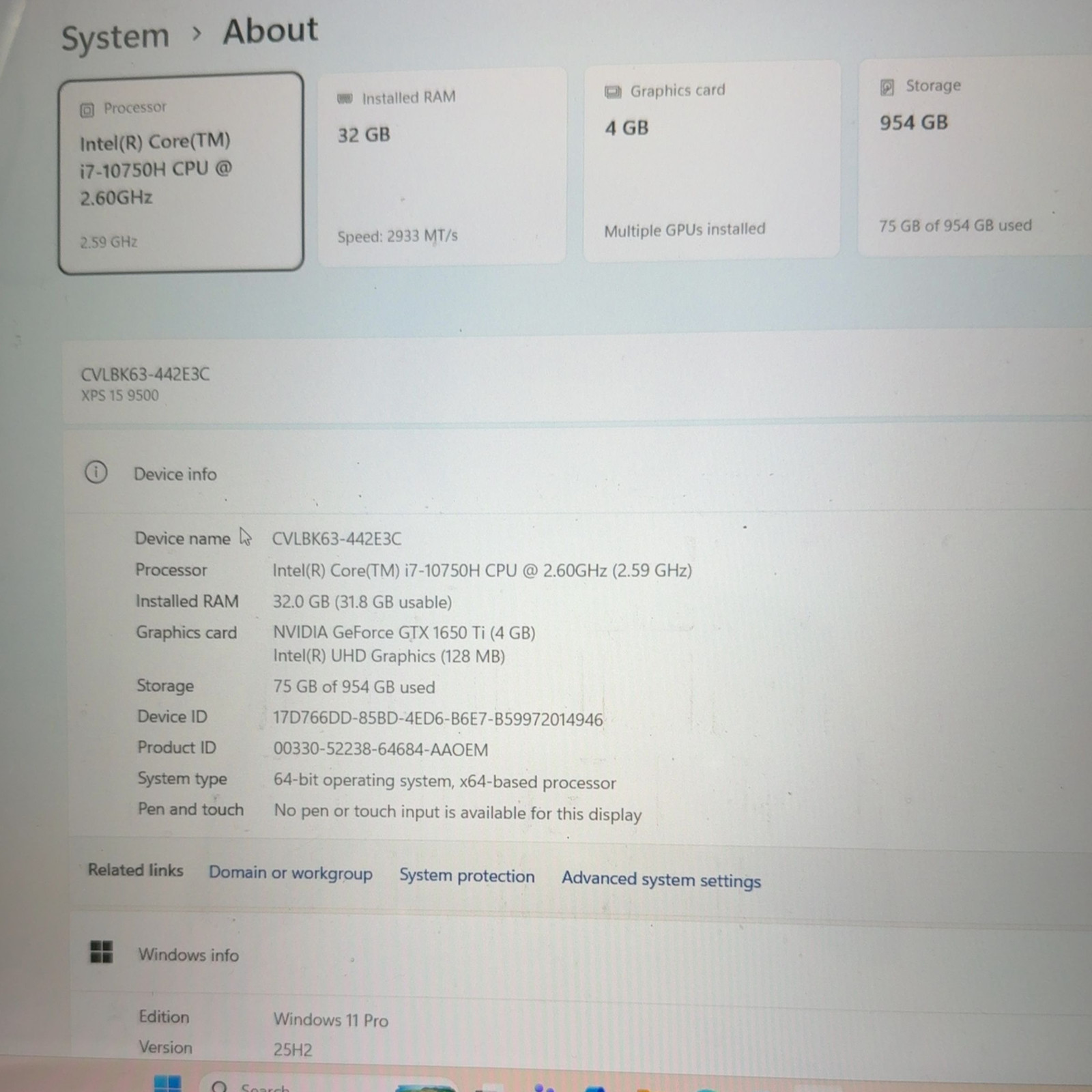 Dell XPS 15 9500 Laptop i7-10750H 32GB RAM 1TB NVMe SSD Win 11 Pro