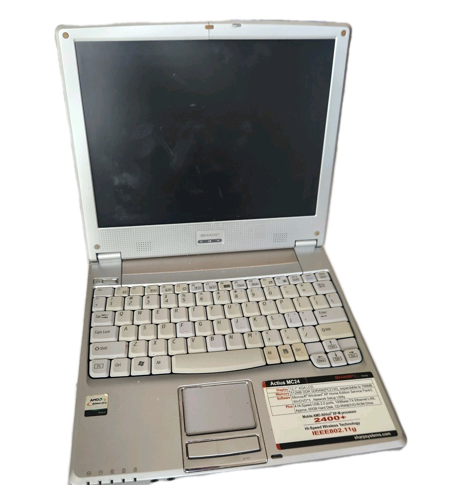 Vintage Sharp Notebook Actius PC-MC24 Win XP 12.1 LCD AMD Athlon Retro Classic