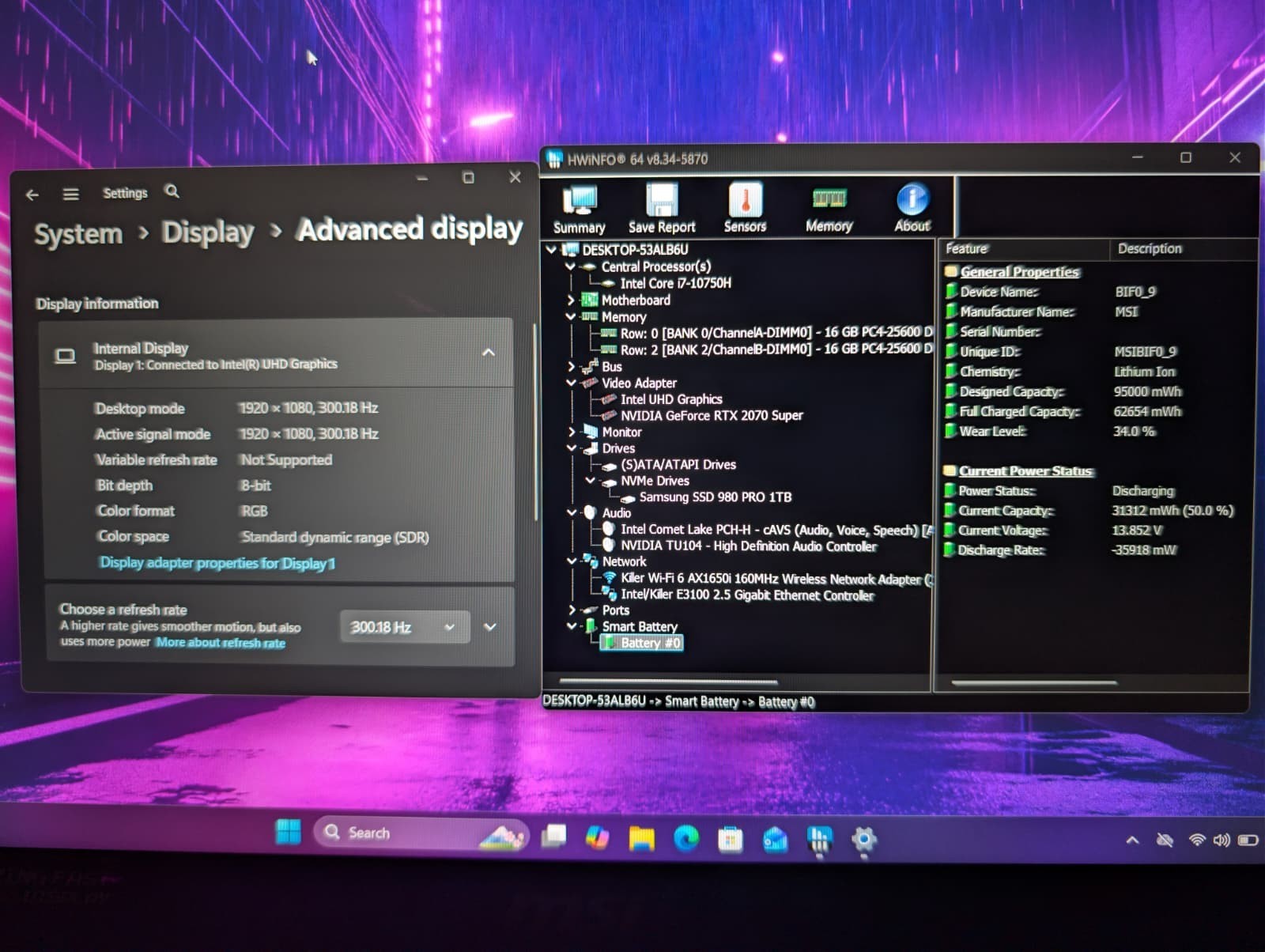 MSI GS66 Stealth | i7 10th 32GB RAM 1TB SSD | FHD@300Hz RGB NVIDIA 2070 Super