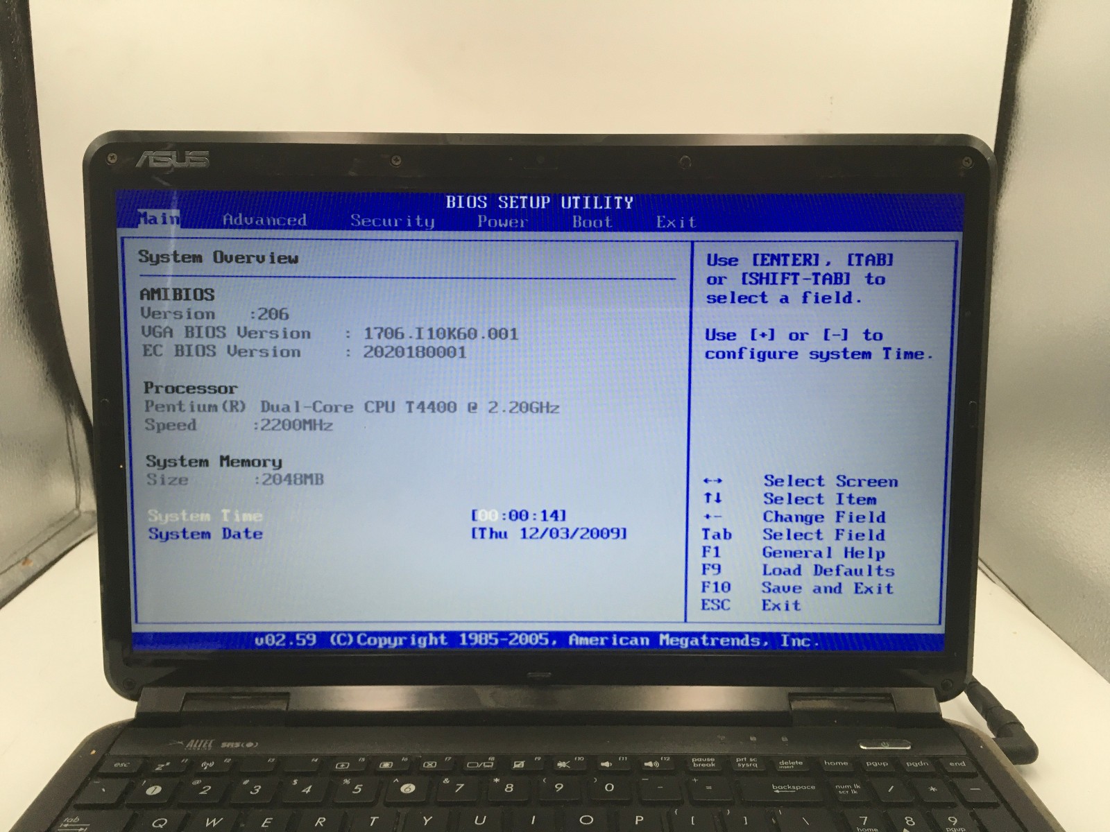 ASUS K61IC – BOOTS TO BIOS – INTEL DUAL CORE T4400 – 2GB RAM – READ DESCRIP – BB