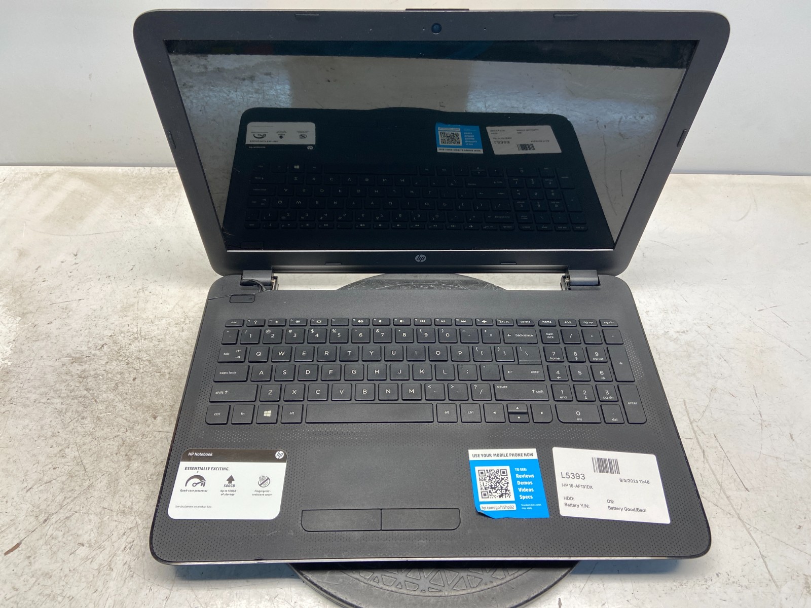 HP 15-AF131DX AMD A6-5200 2000MHz 4 GB NO HDD – READ