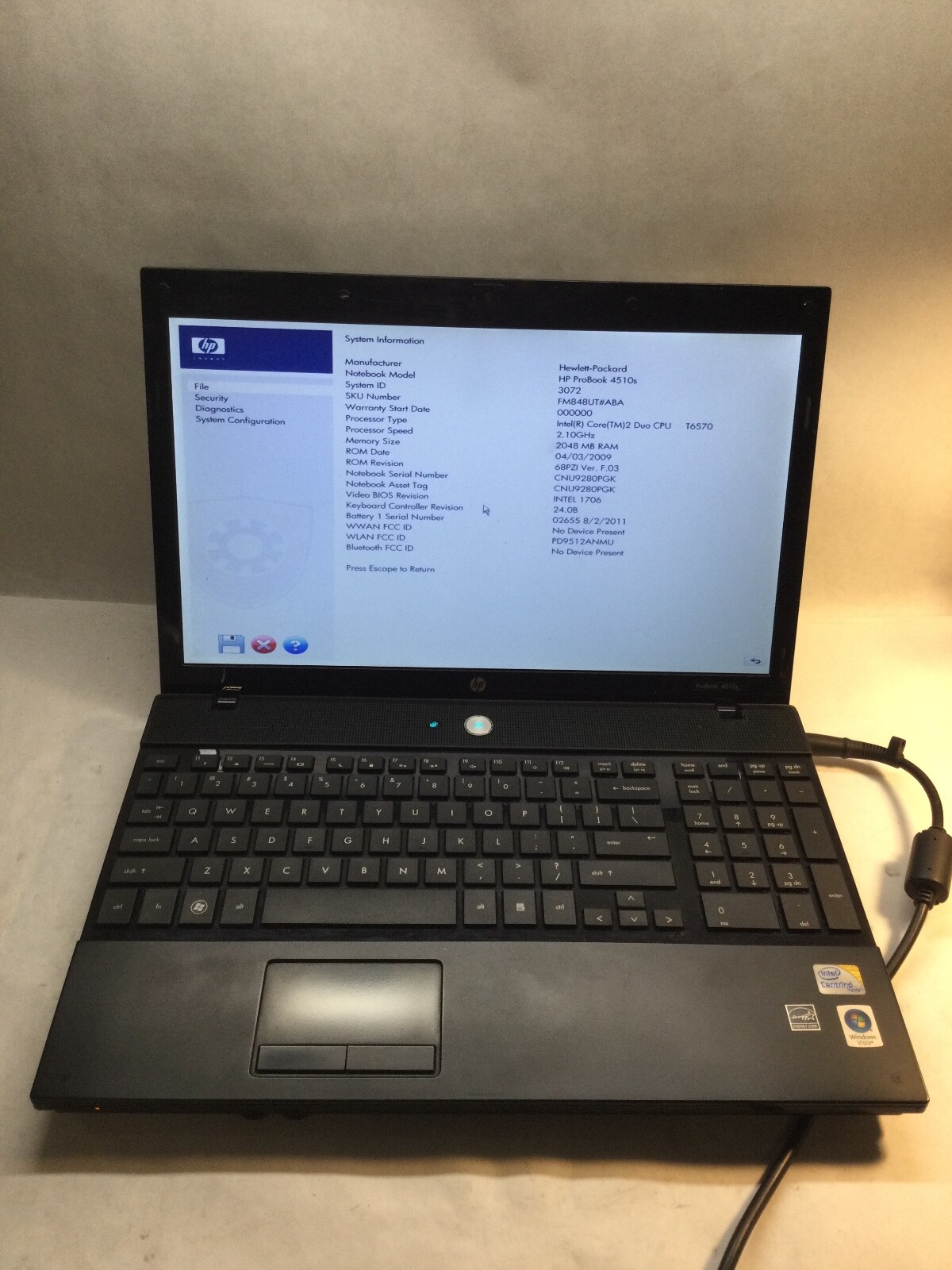 HP ProBook 4510s 15″ Laptop Intel Core 2 Duo- LOOSE POWER JACK- MZ