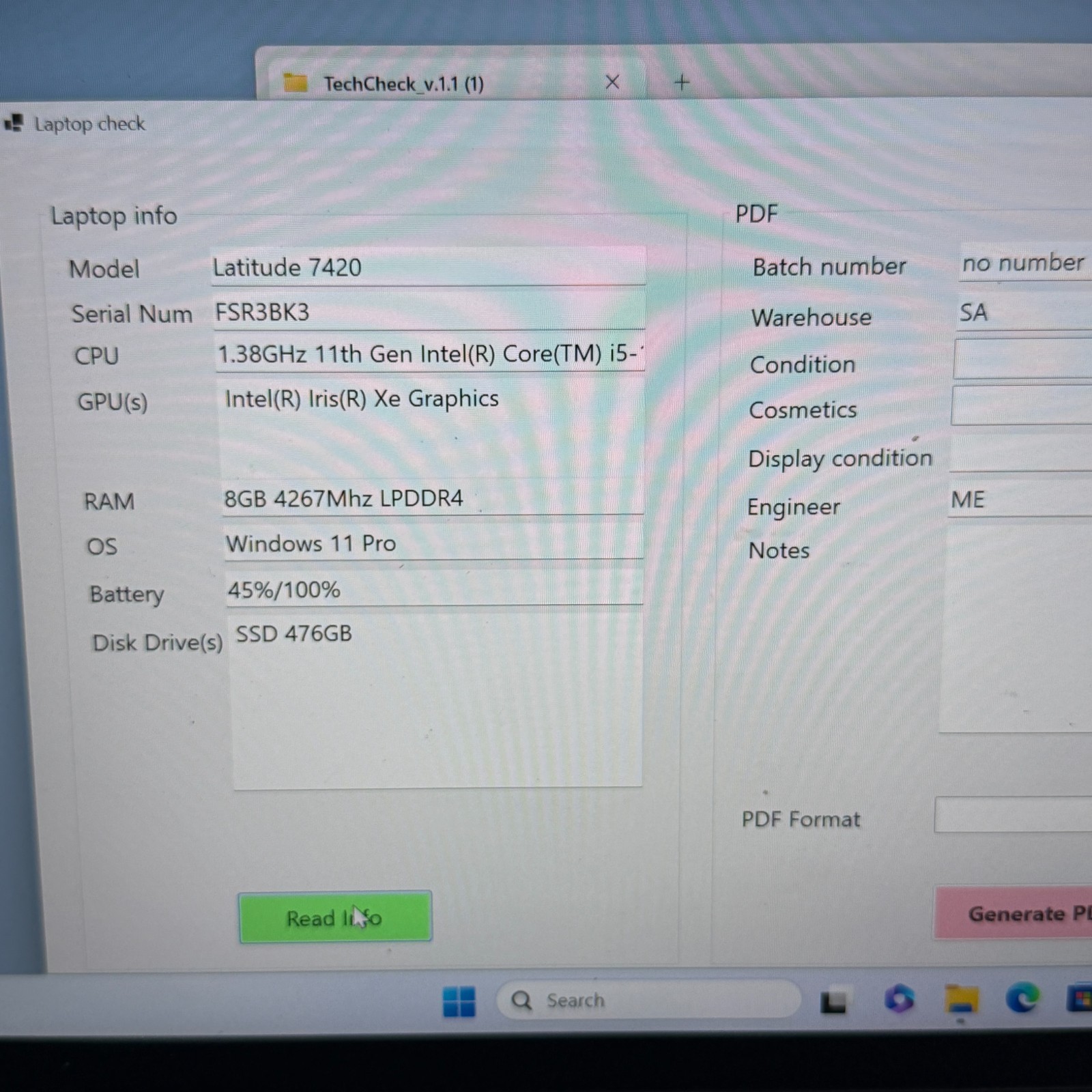 Dell Latitude 7420 i5-1135G7 Touch 8GB RAM 512GB SSD Win 11 Pro Battery 45%