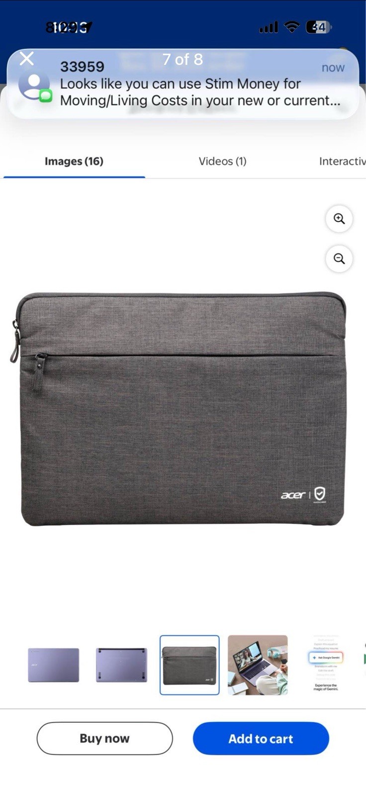 Acer 15 .6 silver Solid Laptop with Sleeve Case w/ Zipper Closure AcerChromebook