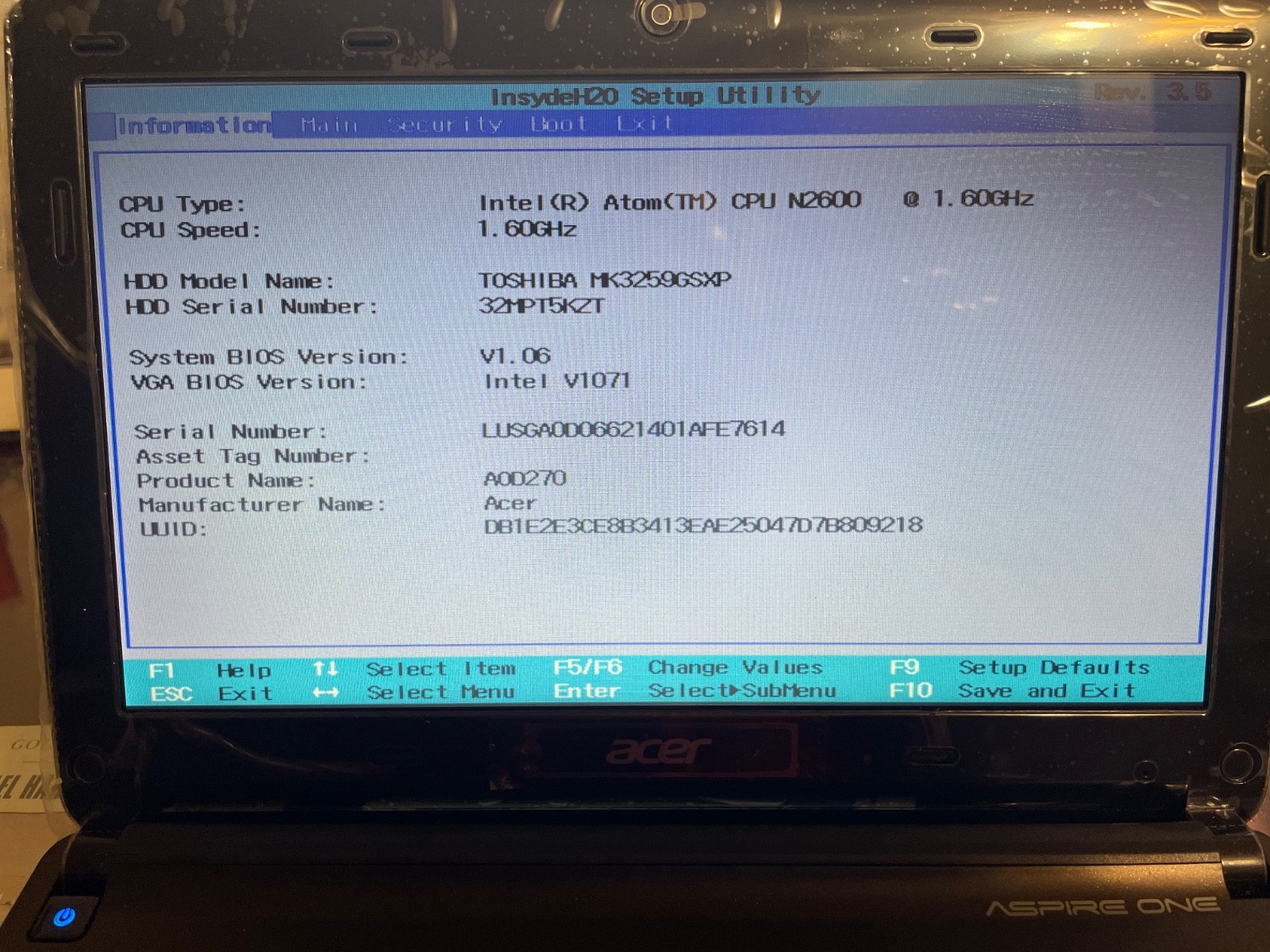 Acer Aspire One D255E Intel Atom N455 1.66GHz, Boots to Fresh W7 Starter.