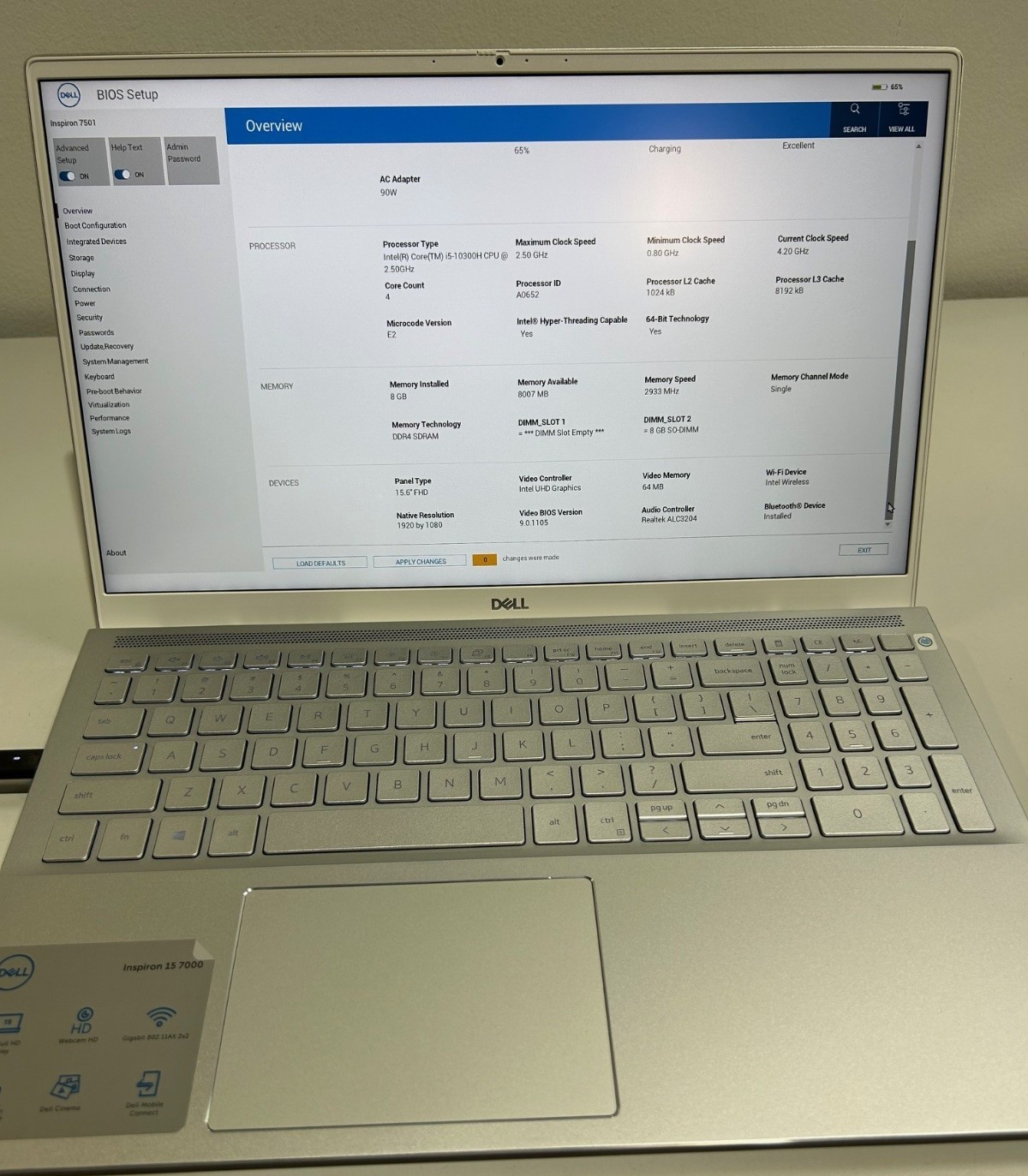 Dell Inspiron 7501 Laptop 15.6″ FHD i5-10300H Win11H 8GB 256GB SSD Backlit Touch