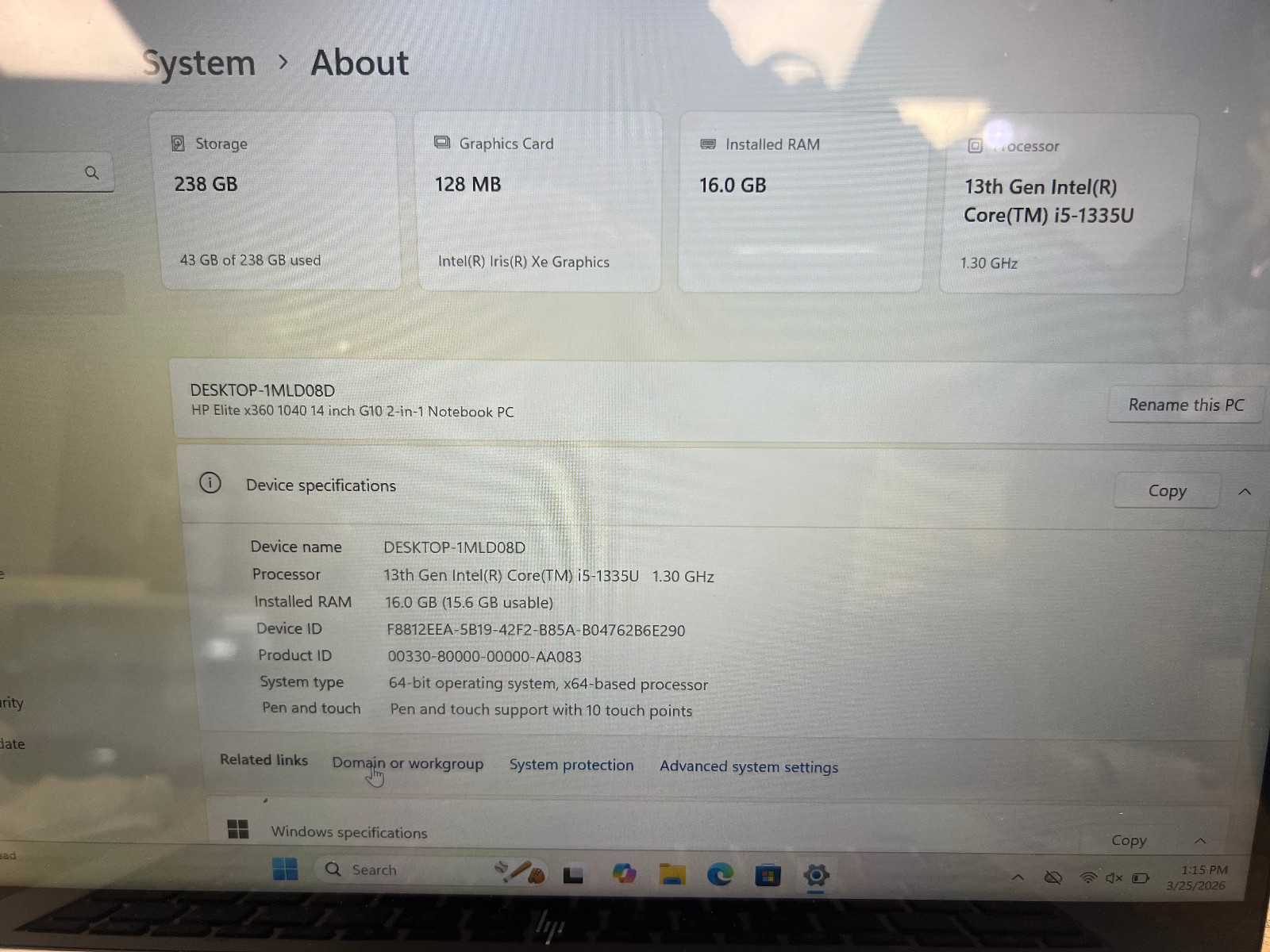 HP Elite x360 1040 G10 / Core i5-1335U 16GB/256GB TouchScreen